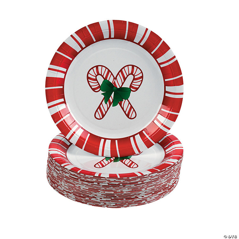 7" Bulk 50 Pc. Crossed Candy Canes Red & White Paper Dessert Plates | Oriental Trading Company