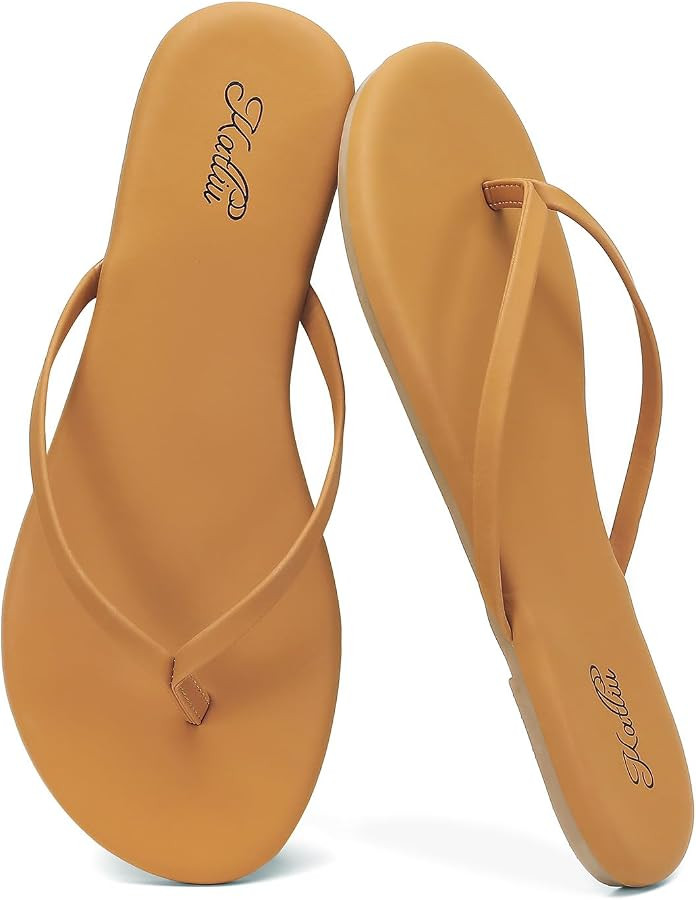 katliu Women's Flip Flops Sandals, Casual Beach Flat Sandals, Cushioned Memory Foam Thong Sandals | Amazon (US)