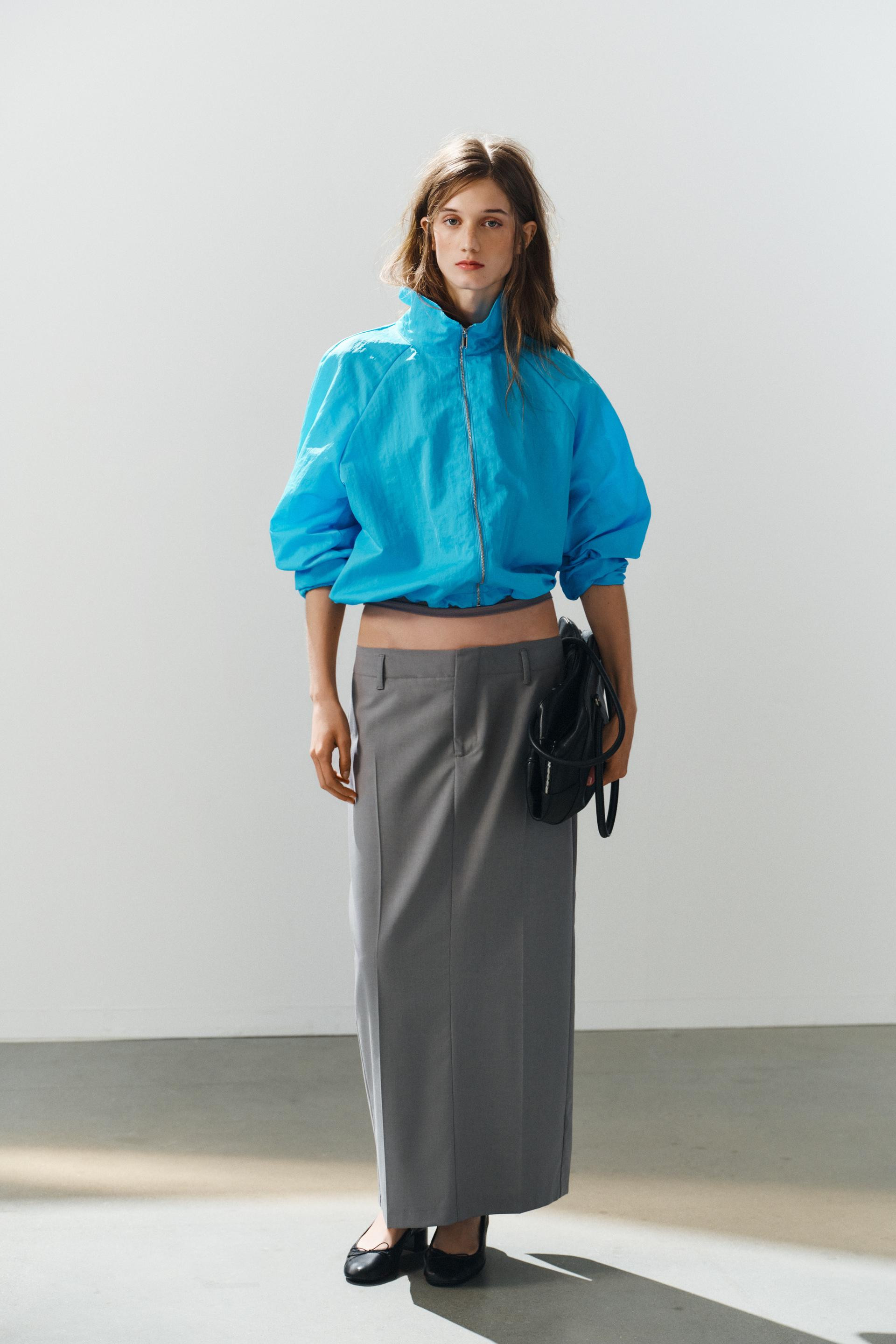 Zara - Technical Fabric Zip Jacket - Turquoise - S - Woman | Zara US
