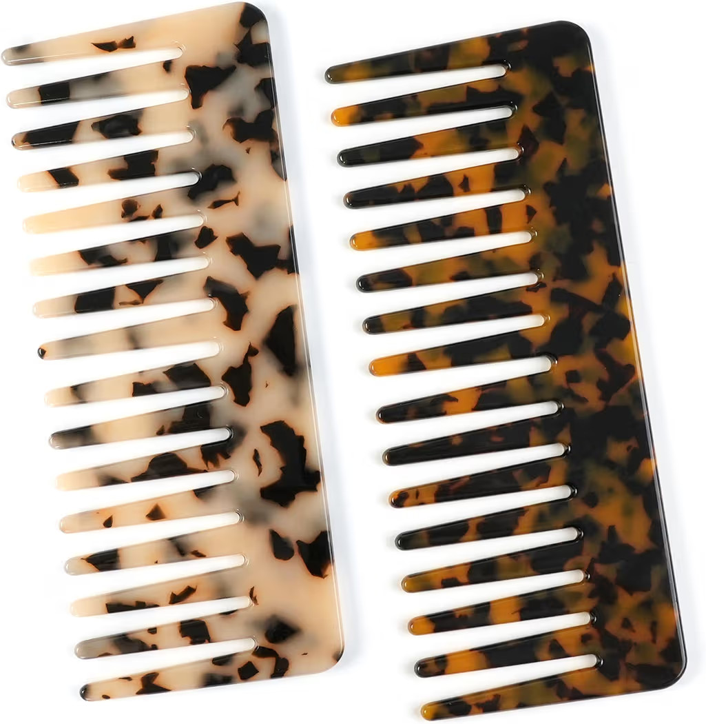 TaShow Hair Detangling Comb, 2 Pack Large Cellulose Acetate Wide Tooth Comb for Wet and Dry, Wome... | Amazon (US)