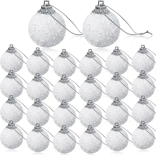 BBTO 24 Pcs White Christmas Ball Ornament Hanging White Snowball Ornament Christmas Tree Decorati... | Amazon (US)