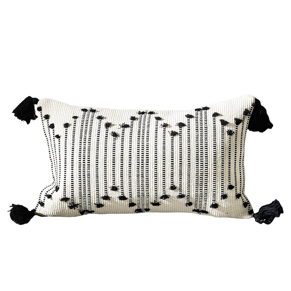 LIGICKY Boho Lumbar Pillow Covers Decorative Woven Tassel Throw Pillows Rectangle Pillow Sham Bla... | Amazon (US)