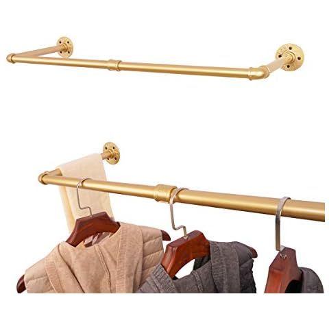 Ihomepark Industrial Gold Pipe Clothing Rack, Wall Ceiling Mounted Clothes Garment Rack 30'', Iro... | Amazon (US)