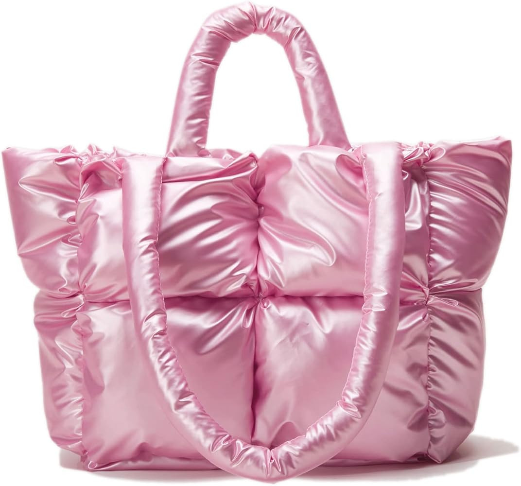 Large Puffer Shoulder Bag, Trendy Luxury Chic Quilted Cotton Padded Tote Bag for women, Winter So... | Amazon (US)