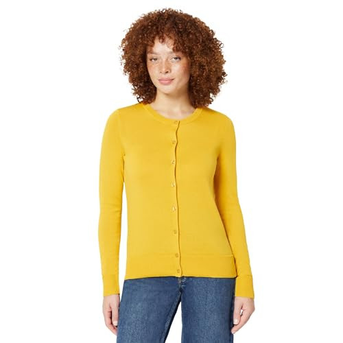 Amazon Essentials Women's Lightweight Crewneck Button-Down Cardigan Sweater (Available in Plus Size), Dark Yellow, XX-Large | Amazon (US)