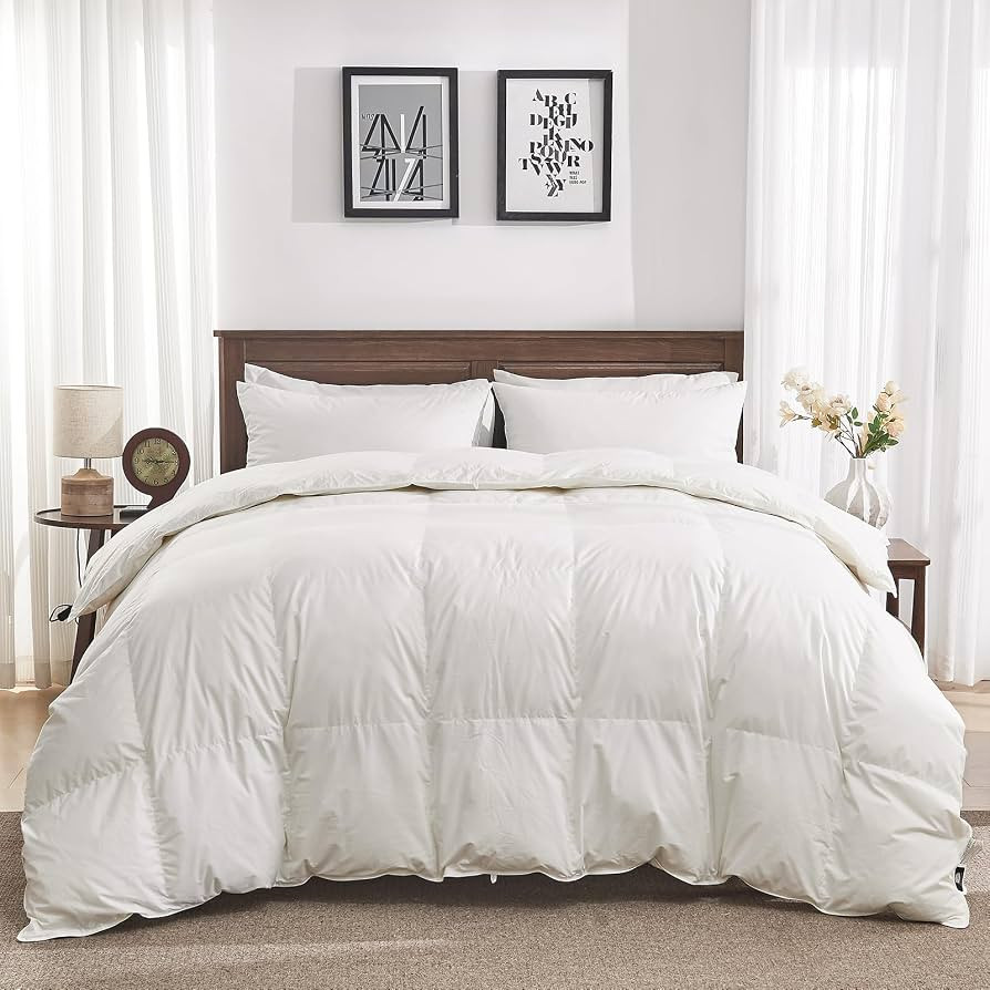 Goose Feather Down Fiber Comforter Super King - 100% Organic Cotton Shell All Season Duvet Insert... | Amazon (US)