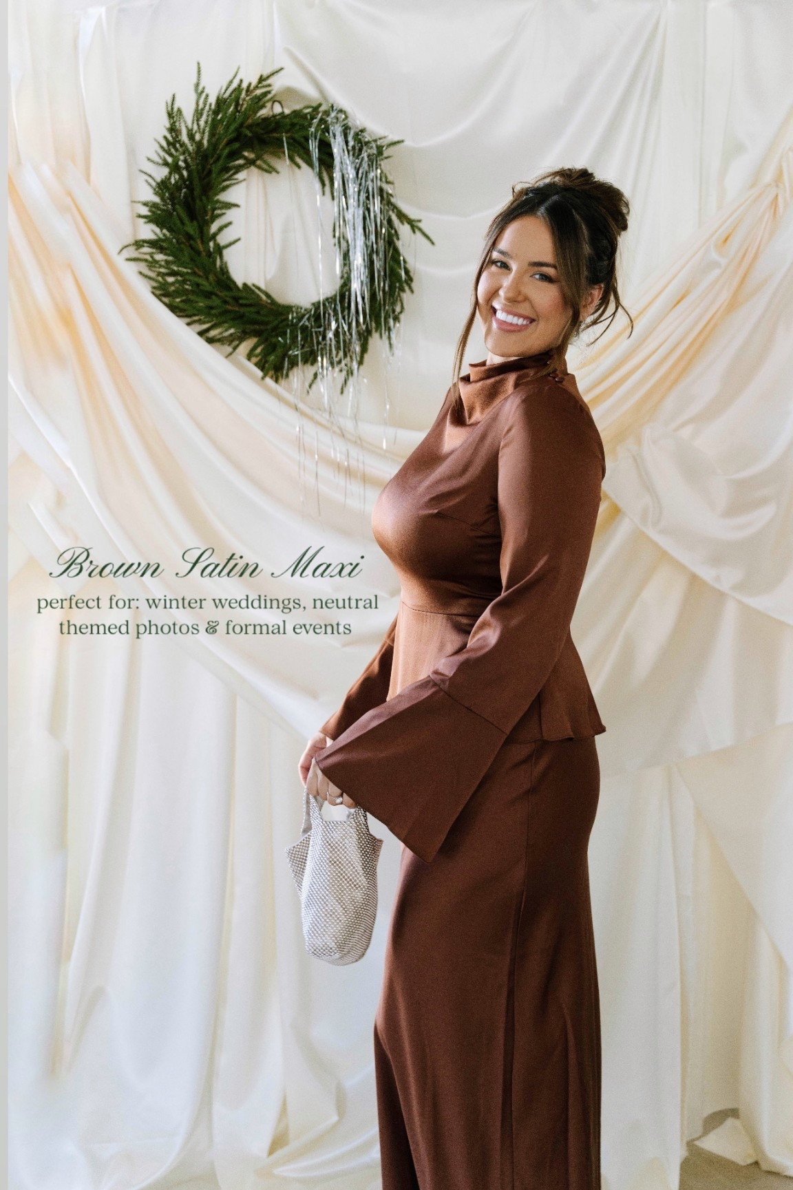 Brown satin maxi dress for holiday parties and winter formal events! Wearing 10.

#LTKHoliday
