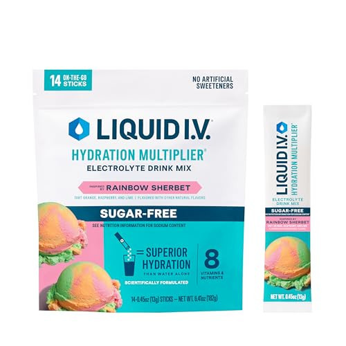Liquid I.V.® Hydration Multiplier Sugar-Free - Rainbow Sherbet | Electrolyte Powder Drink Mix | 1 Pack (14 Servings) | Amazon (US)