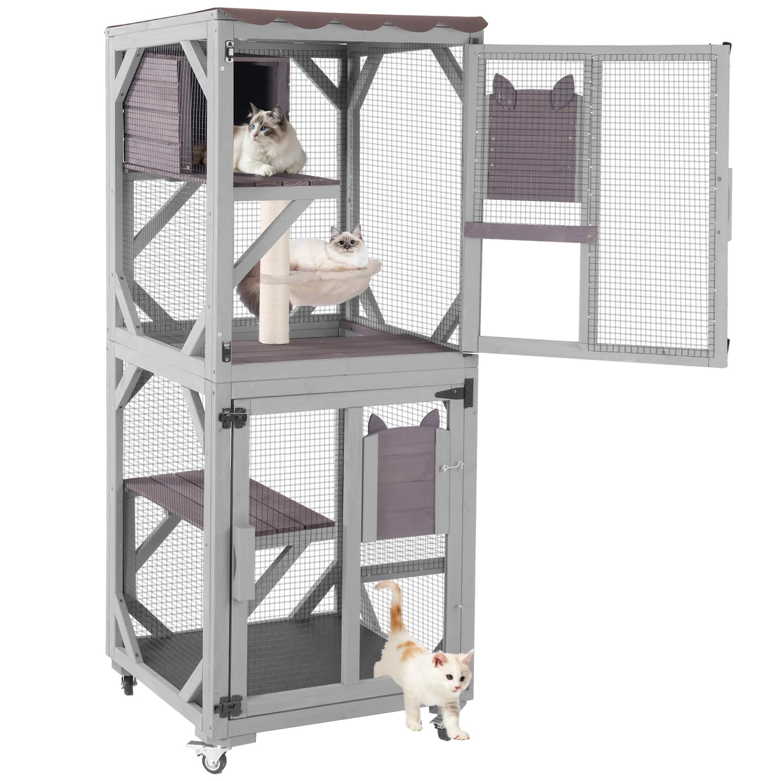 Catio Outdoor Cat Enclosure, 4 Tiers Outdoor Cat House with Wheels, Kitty Cages Indoor Large Wind... | Amazon (US)