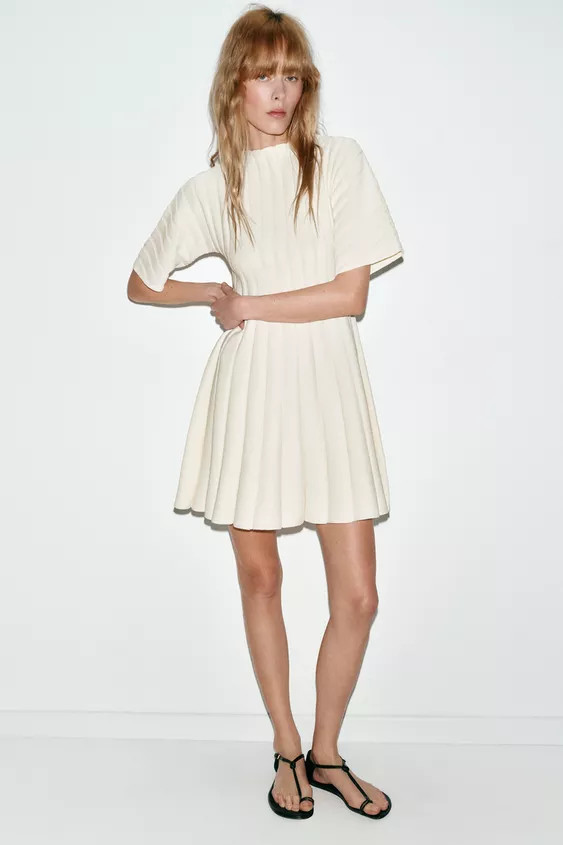 SHORT RIB KNIT BALLOON SLEEVE DRESS | Zara US