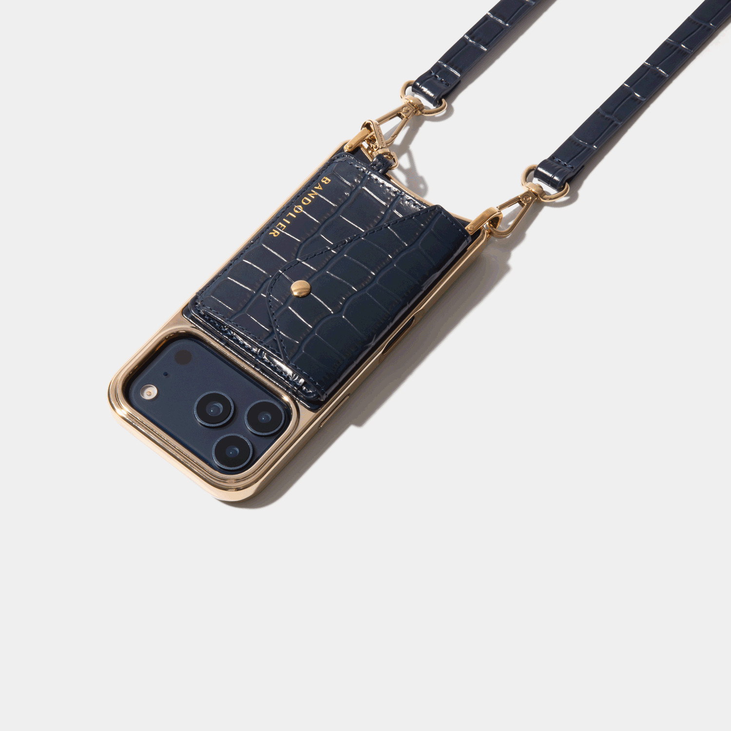 Remi Magnet Wallet Crossbody Phone Case - Navy Croc/Gold | Bandolier