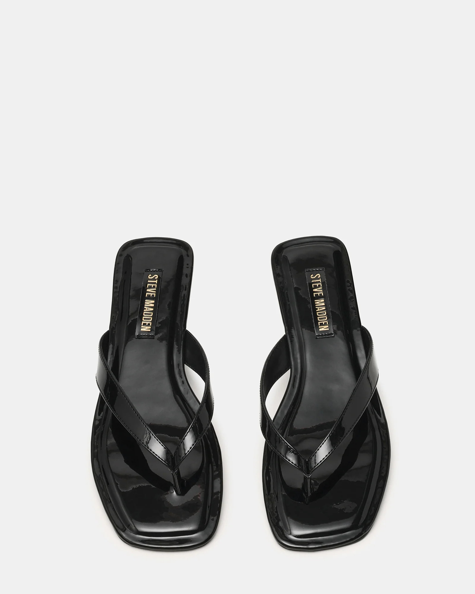 TRELLA Black Patent Square-Toe Thong Women's Sandal | Steve Madden (US)