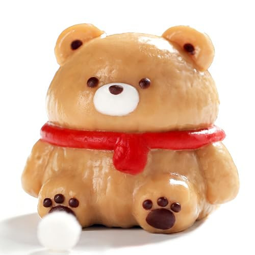 QCROAD SQUISHY Taba Bear Squishy - Original Silicone Squeeze Toys for Kids & Adults, Slow-Rising Stress Relief, Soft Cute Squishy’s for Desk& Birthday Goodie Bags(Red Scarf Bear) | Amazon (US)