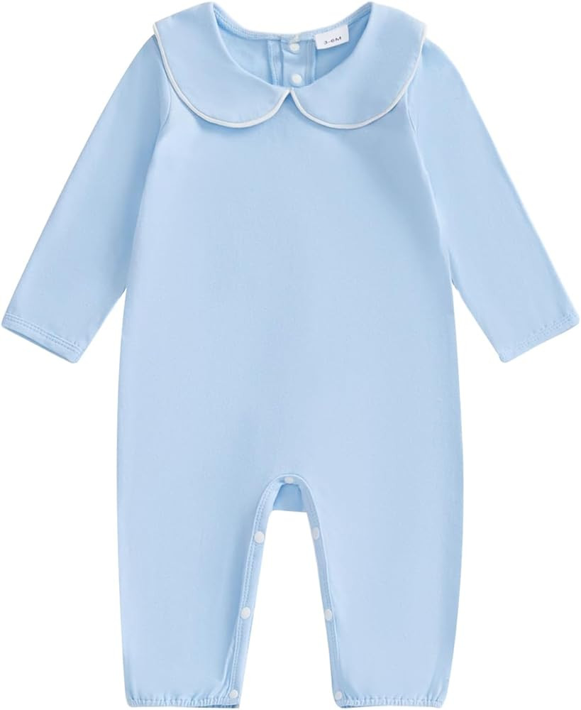 Merqwadd Baby Coming Home Outfit Boy Girl Cotton Long Sleeve Romper Jumpsuit Plain One-Piece Clot... | Amazon (US)