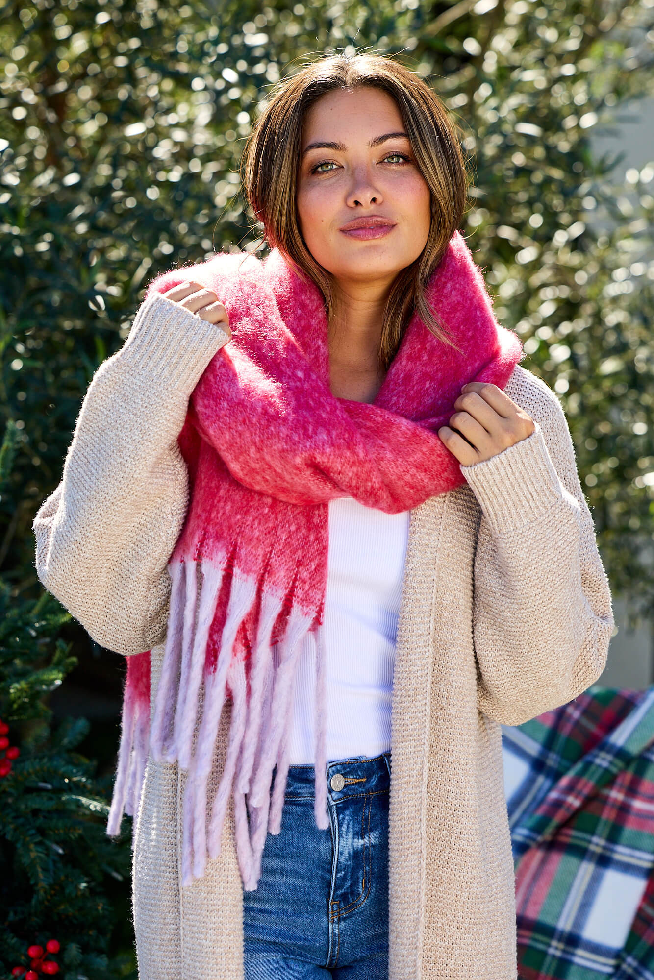 Fluffy Red Ombre Fringe Blanket Scarf | Magnolia Boutique