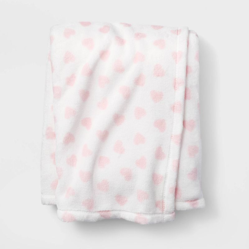 Valentine's Day Mini Blush Heart Plush Throw Blanket Ivory - Spritz™ | Target