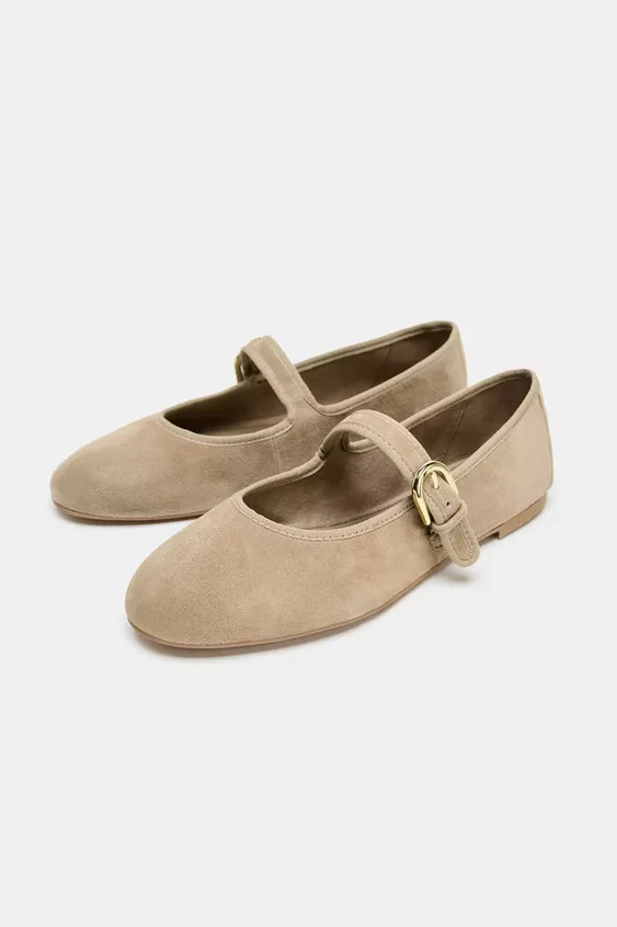 SUEDE STRAP BALLET FLATS | Zara US