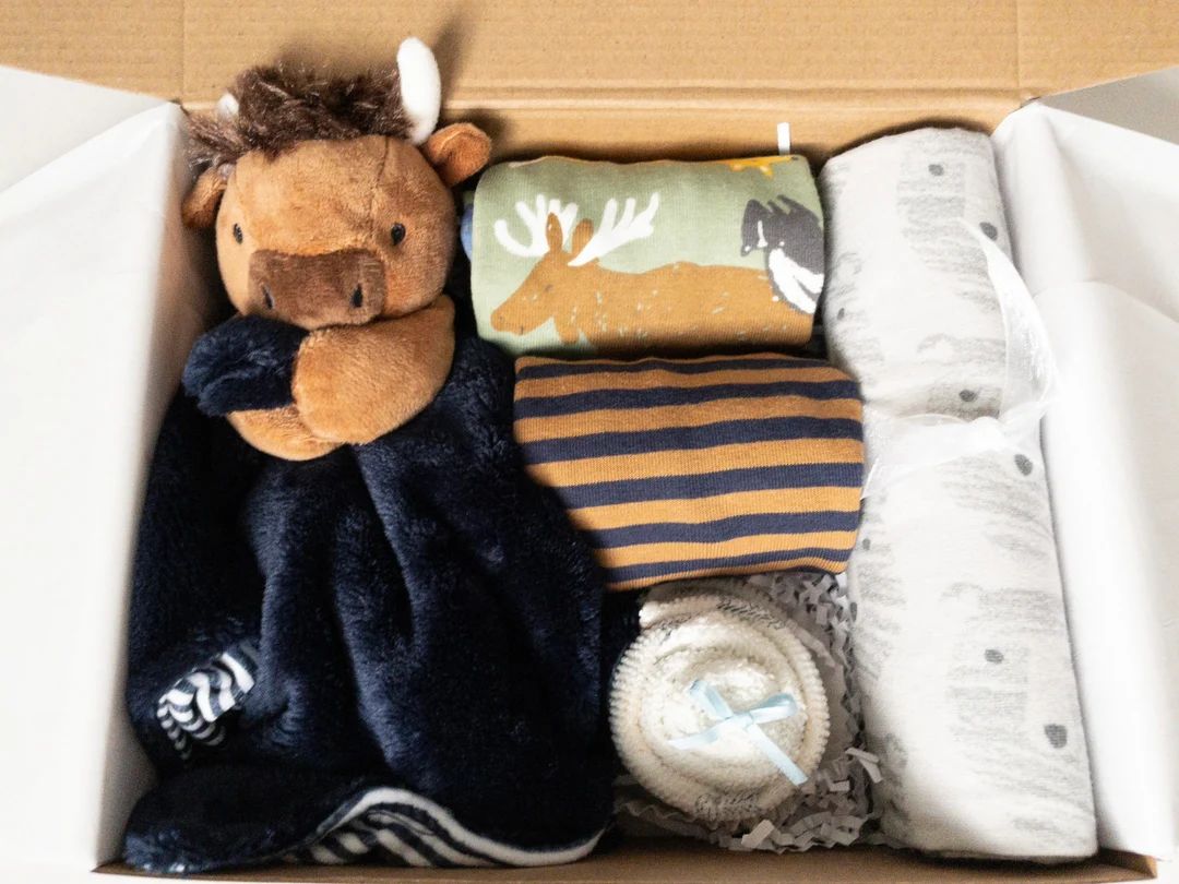 Baby boy gift box, baby boy shower gift, Newborn gift box, New baby gift basket, Long sleeve body... | Etsy (US)