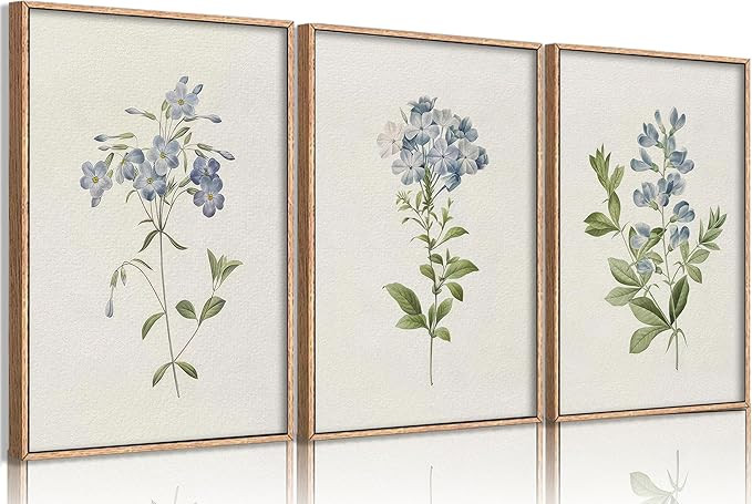 Vintage Blue Botanical Floral Wall Art Prints Set of 3 Rustic Farmhouse Flower Canvas Wall Decor... | Amazon (US)
