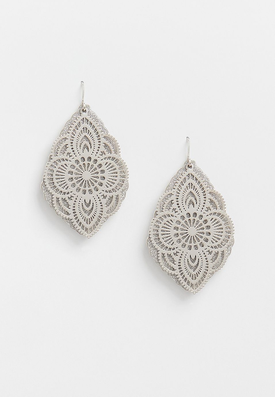 Silver Glitter Overlay Drop Earrings | Maurices