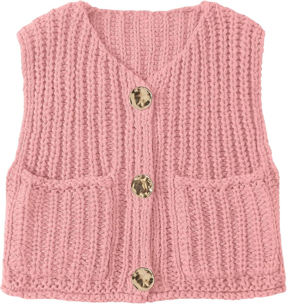 UEU Womens Chunky Sweater Vest Button Down Sleeveless Cardigan V Neck Crop Crochet Knit Tops 2025... | Amazon (US)