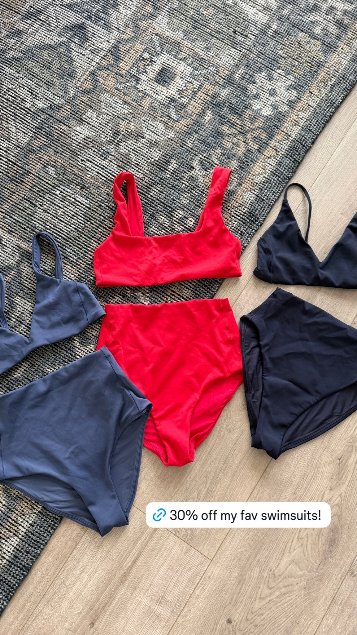 My favorite swimsuits are 30% off this weekend! Left is varsity navy, sweet chili heat red and sprint navy on the right. I have M in the tops and bottoms. So comfy, I could wear these all day!

#LTKSaleAlert #LTKSeasonal #LTKSwim