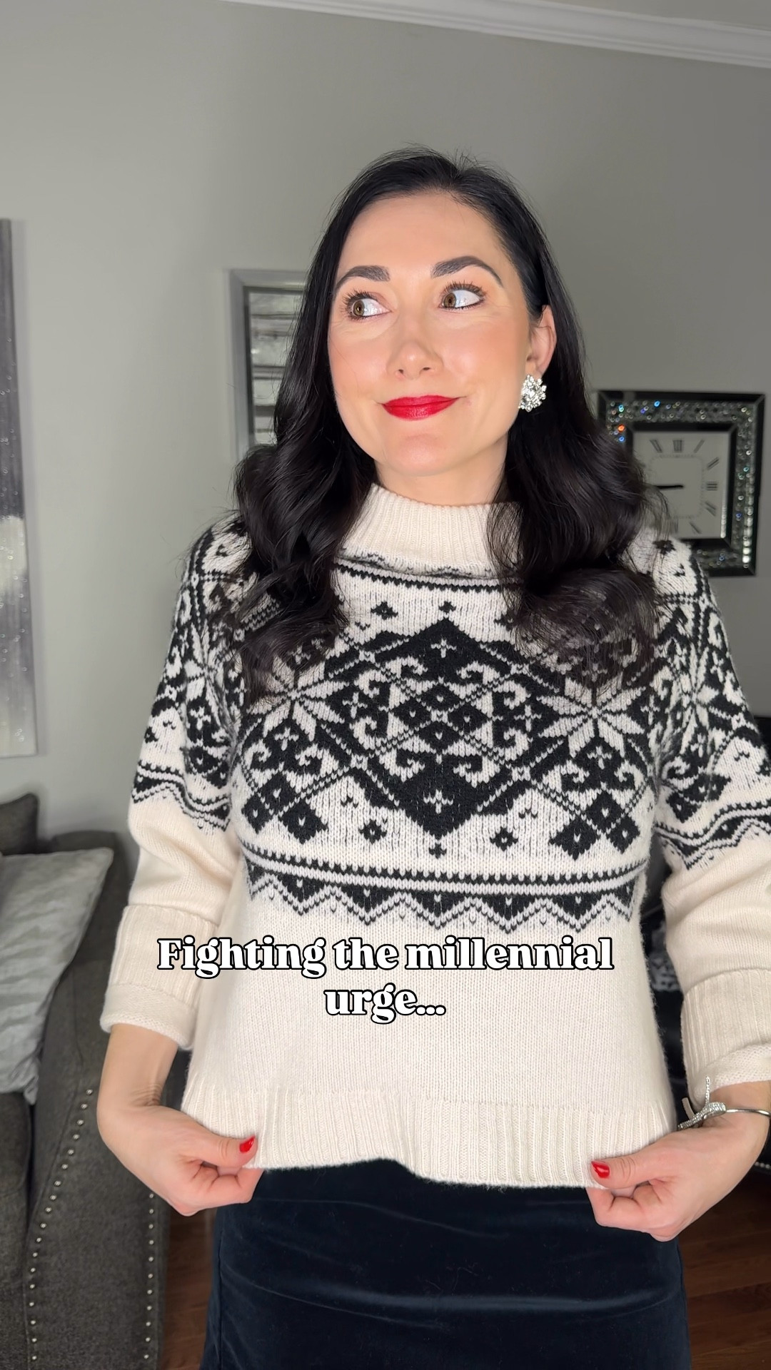 Fighting that millennial urge…🤣 Are you still a fan of the front tuck or just me? I just think it looks better🤷🏻‍♀️

#howtostyle #holidayoutfit #styletips #fairisle #winteroutfit 

#LTKootd #LTKSeasonal #LTKHoliday