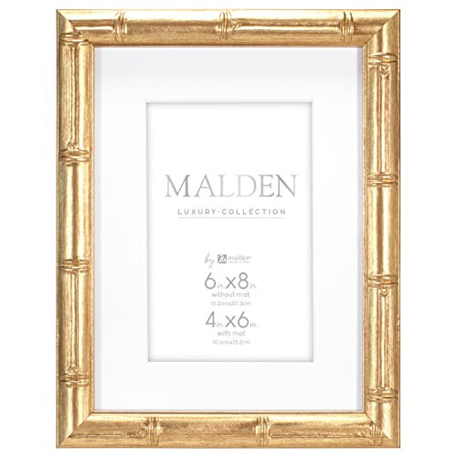 Malden International Designs 4x6 Matted Gold Bamboo PS Moulding Picture Frame Antique Gold Finish White Matboard | Amazon (US)