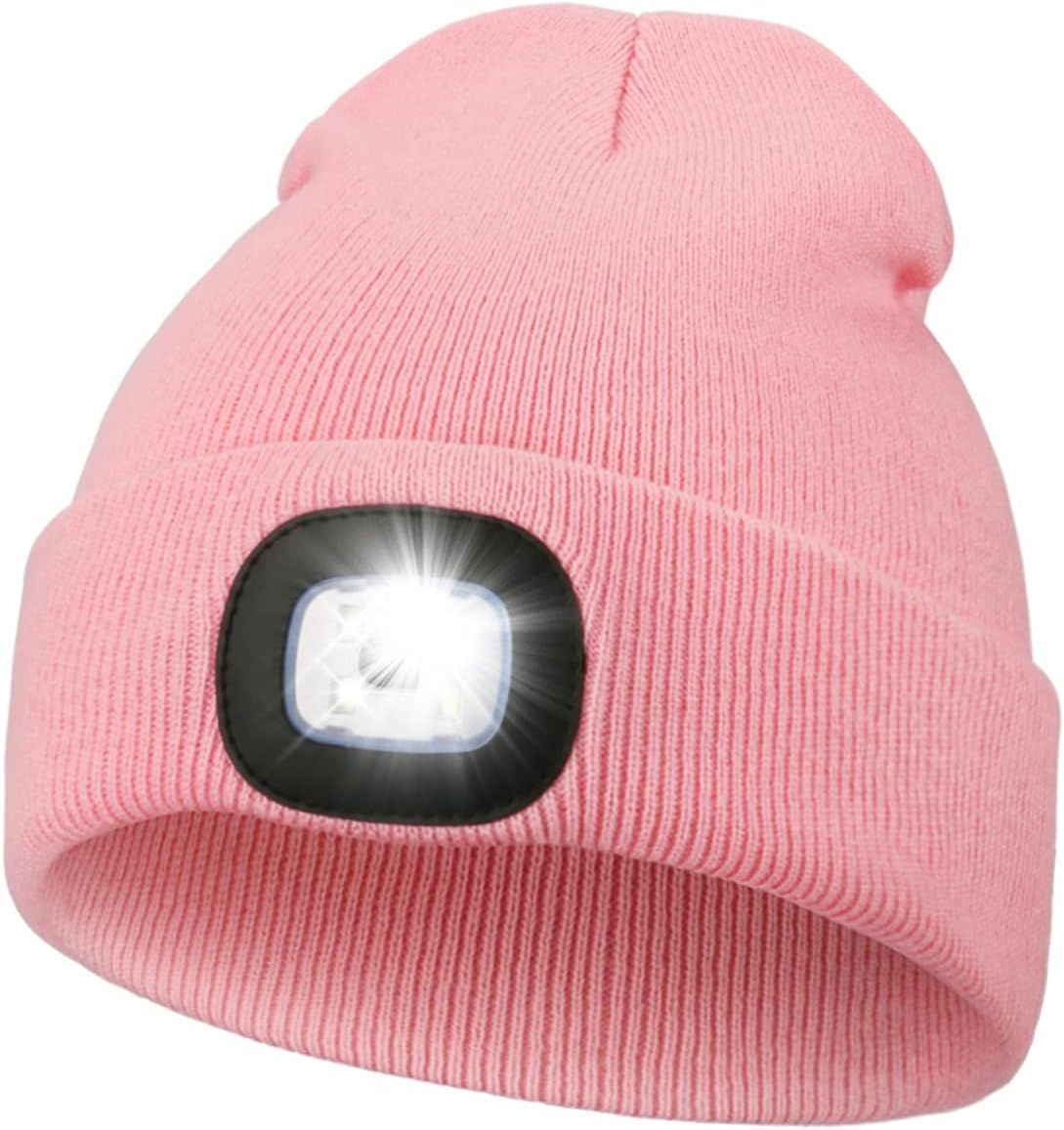 Unisex Beanie Hat with Light, USB Rechargeable Hands Free LED Headlamp Hat, Knitted Night Light B... | Amazon (US)