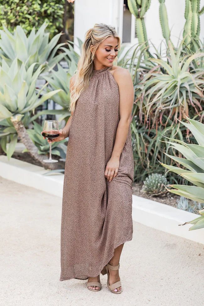 All That Jazz Brown Animal Print Halter Maxi Dress | Pink Lily