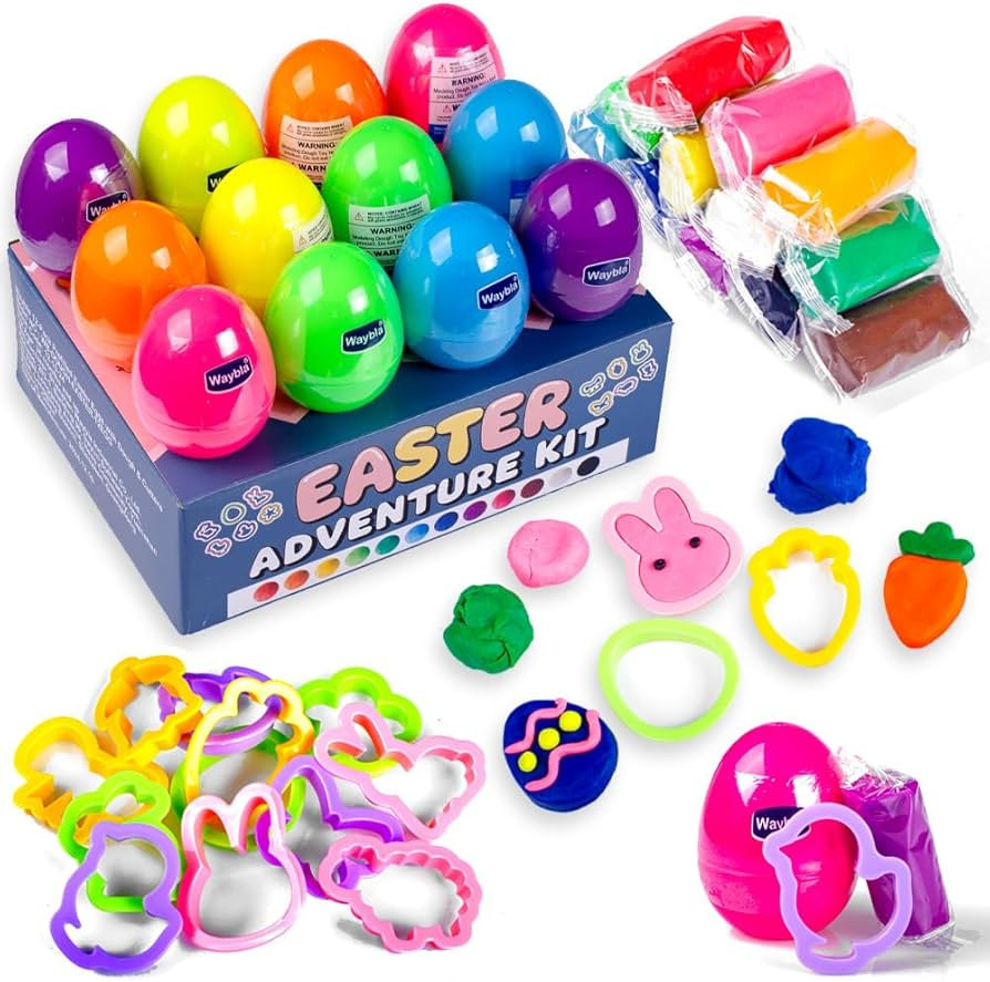12-Pack Prefilled Easter Eggs with Modeling Dough & Easter-Shaped Cutters, Non-Candy Easter Gift ... | Amazon (US)