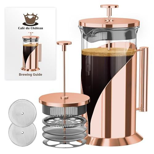 Cafe Du Chateau Stainless Steel French Press Coffee Maker 34 oz - Easy to Use Insulated Coffee Press with 4-Level Filtration, Manual Brewer for Tea, Camping & Travel with BPA Free, Durable Clear Glass | Amazon (US)