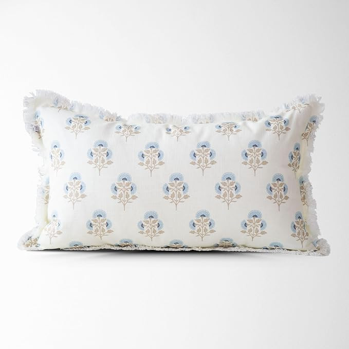 Henrietta Petite Fleur Block Print Pillow Cover – 100% Cotton Decorative Throw Pillow Cover –... | Amazon (US)