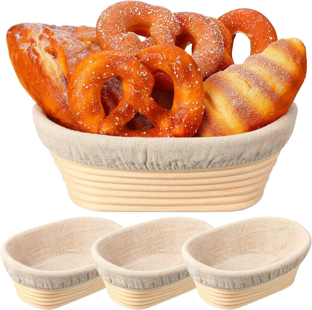 Set of 4 Bread Proofing Basket 8 Inches Oval Shaped Sourdough Bread Proofing Bowl with Liner Risi... | Amazon (US)