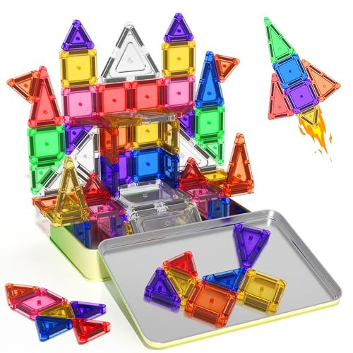 65PCS Mini Travel Magnetic Tiles with Case Set Toddler Essentials Toys, Magnetic Building Blocks Kids Games Sensory Montessori Education Learning Toys for 3+ Year Old Boys Girls Birthday Gifts | Amazon (US)