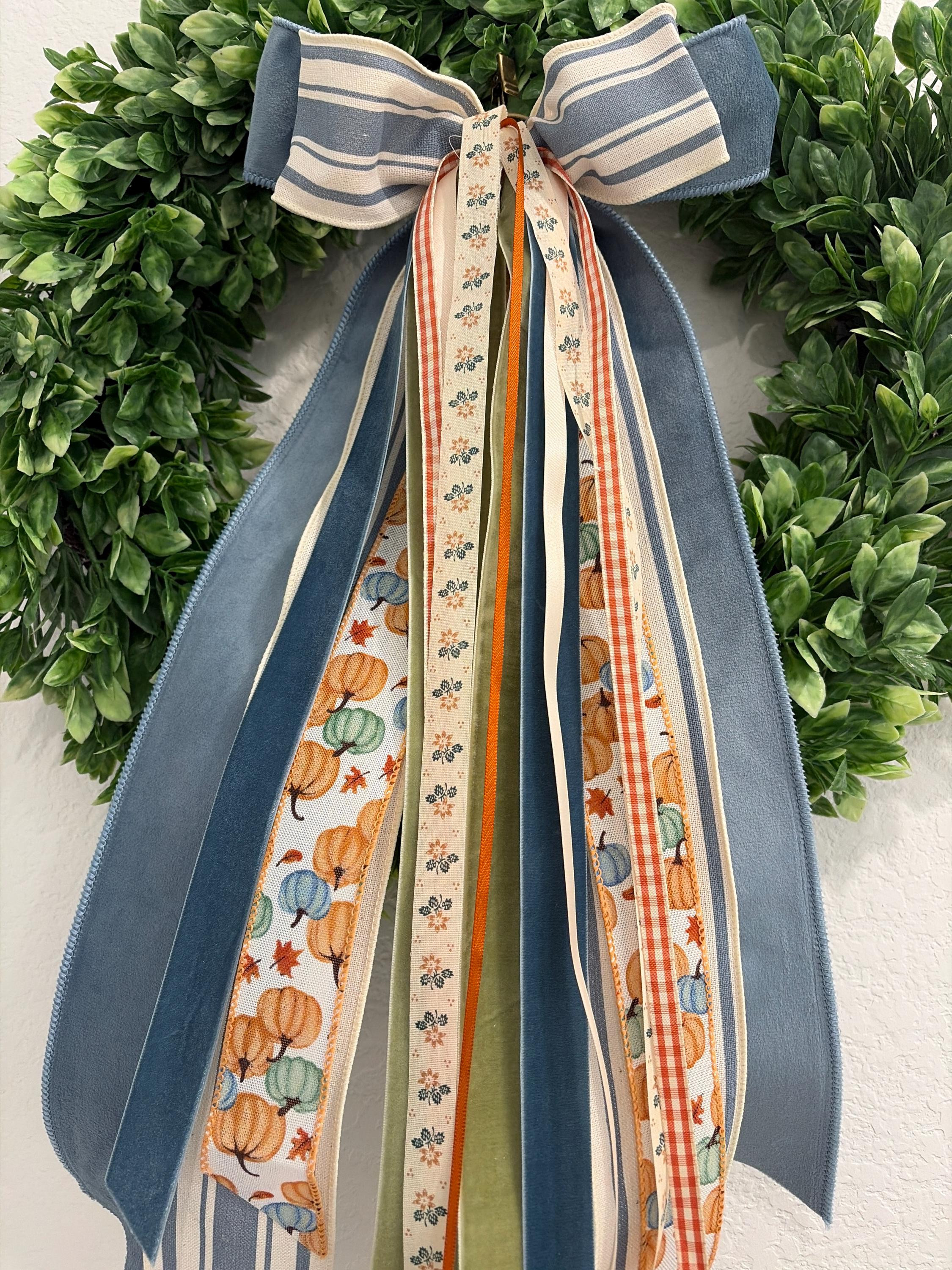 Handmade Dusty Blue Sage Velvet Fall Wreath Bow | Cottage Farmhouse Autumn Decor | Etsy (Global)