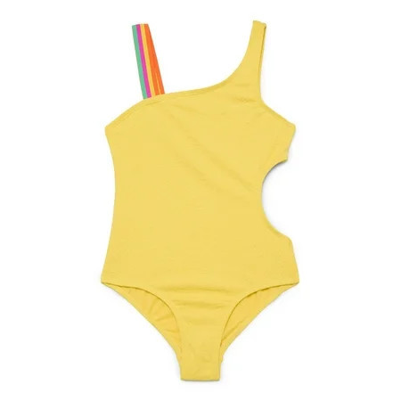Wonder Nation Girls Asymmetrical Embossed Swim One-Piece, Sizes 4-16 | Walmart (US)