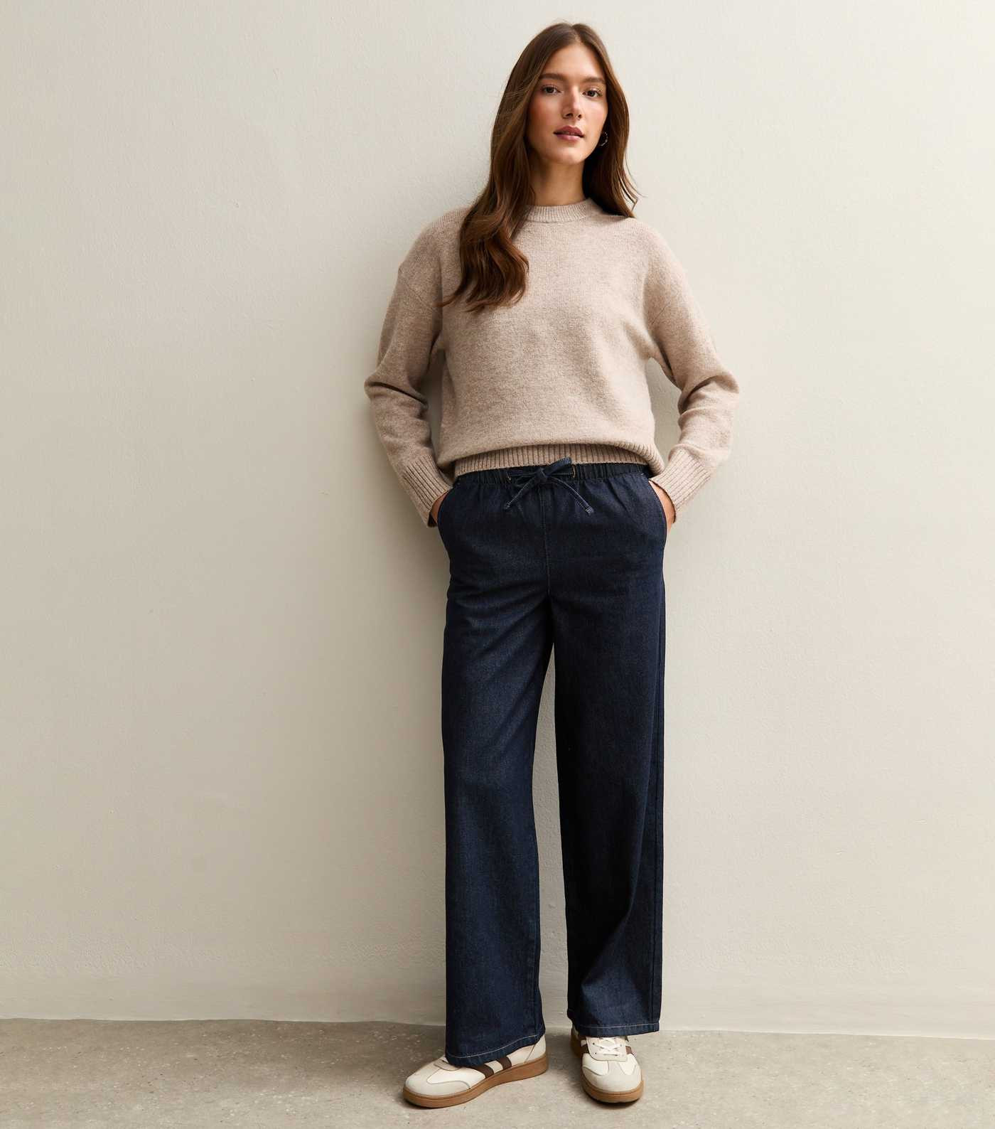 Navy Denim Wide Leg Drawstring Waist Jeans | New Look | New Look (UK)