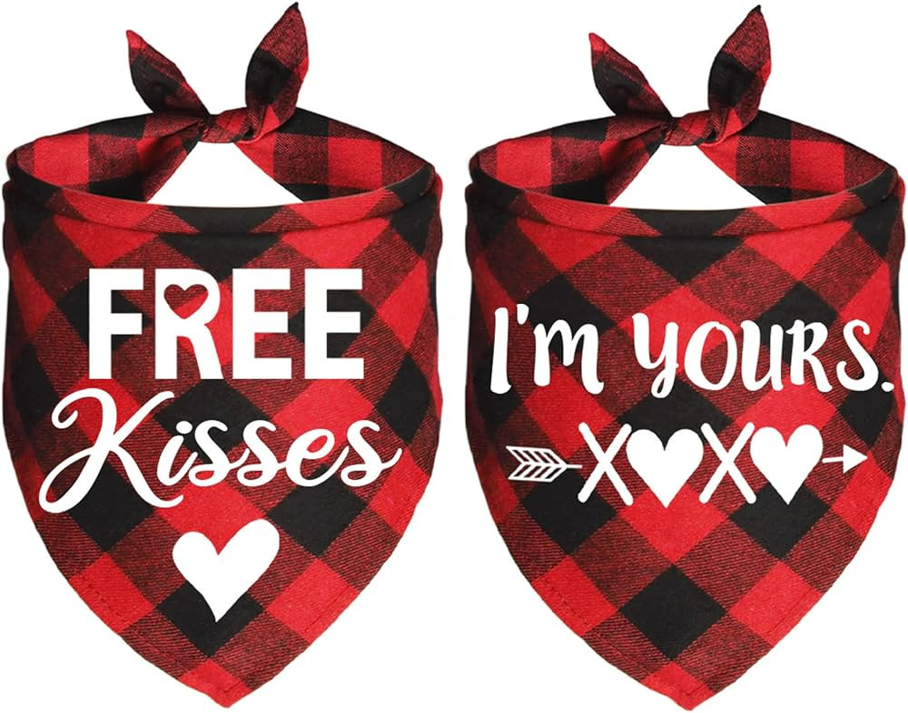 JOTFA 2 Pack Valentine’s Day Dog Bandanas, Plaid Dog Puppy Valentines Bandana Scarf for Small M... | Amazon (US)