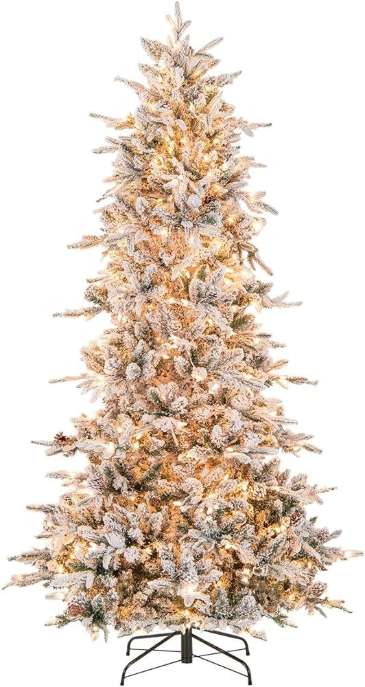 Goplus 7.5ft Pre-Lit Snow Flocked Christmas Tree, Artificial Hinged Xmas Tree with 350 Warm-White... | Amazon (US)