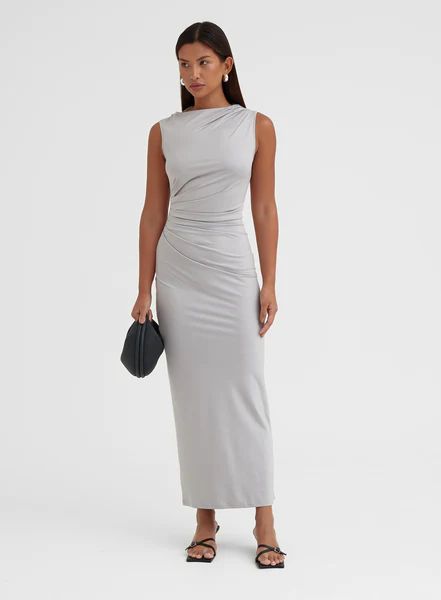 Grey Ruched Jersey Midaxi Dress - Tamilda | 4th & Reckless