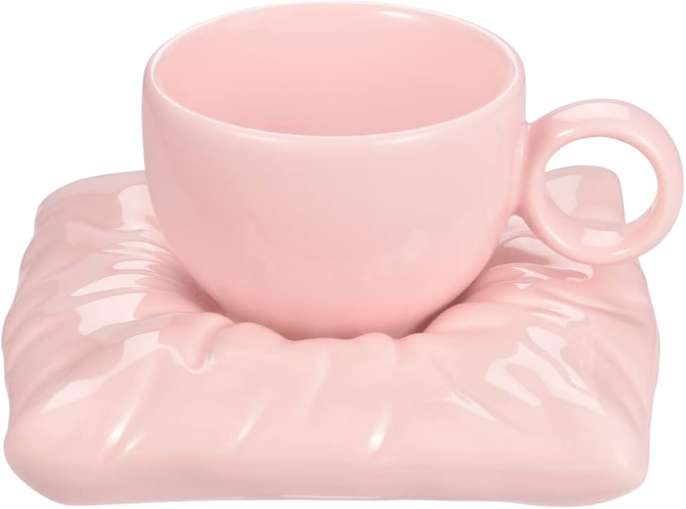 Ceramic Coffee Cup and Saucer Set, Cappuccino Espresso Demitasse Mug with Creative Cute Pillow Sa... | Amazon (US)