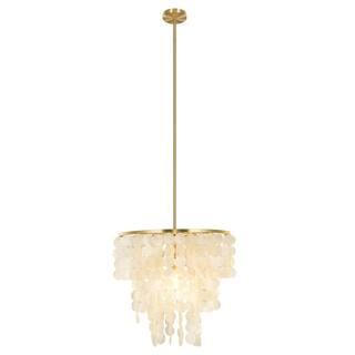 TRIBESIGNS WAY TO ORIGIN Crystal 21.1 in. 1-Light White Capiz Shell Chandelier Mini Coastal Shell Sh | The Home Depot
