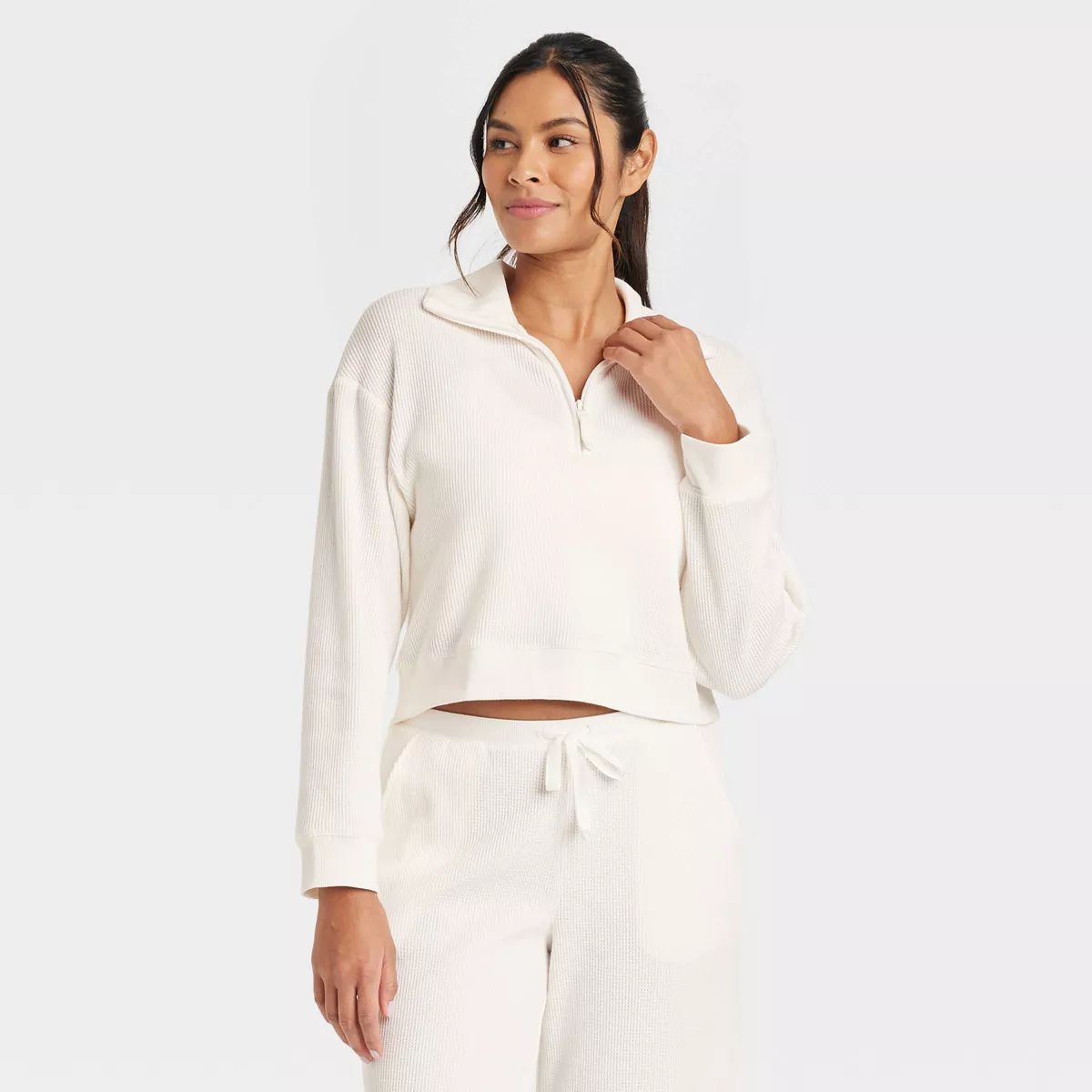 Women's Waffle Quarter Zip Sweatshirt - Stars Above™ White M | Target