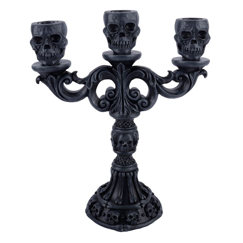 Southern Gothic Black Skull Candelabra, 14" | At Home