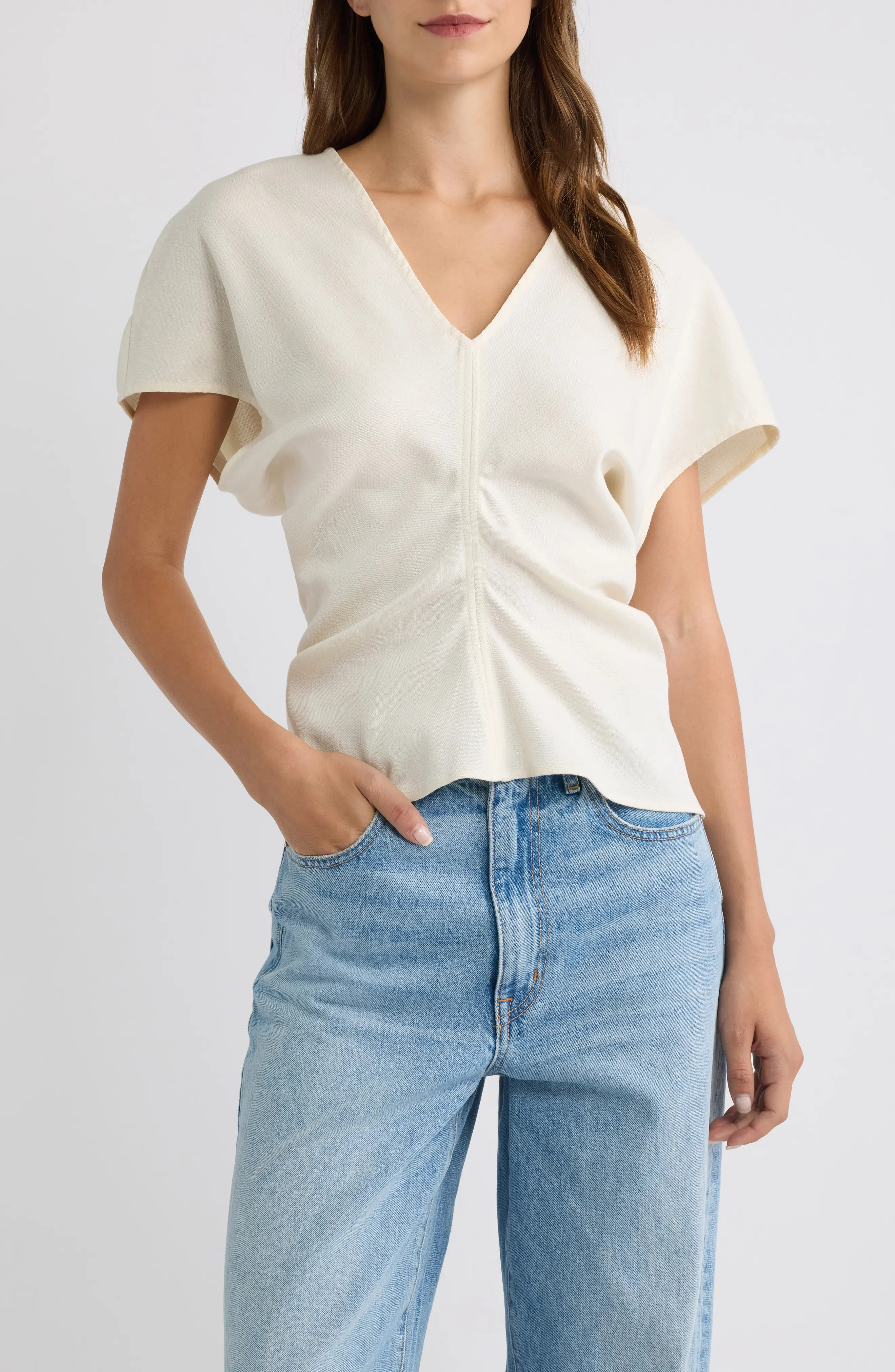 Reformation Ginie Ruched Cap Sleeve Top in Cream at Nordstrom, Size 8 | Nordstrom