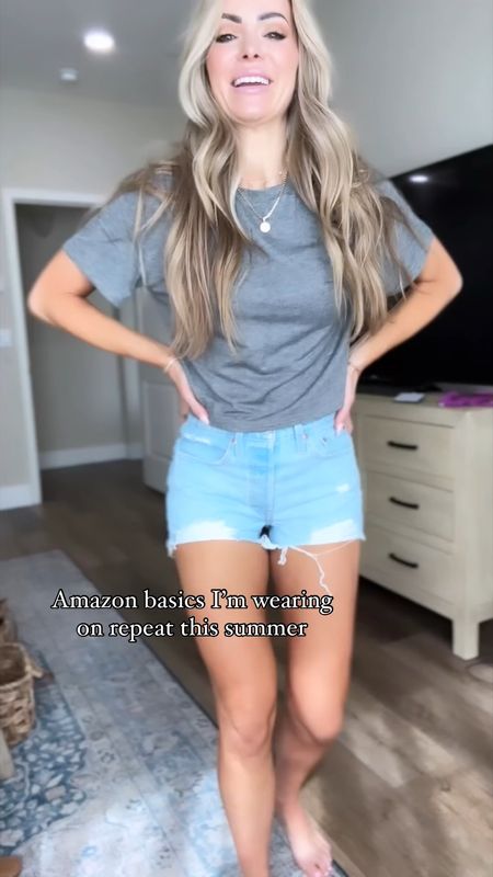 Amazon summer outfit basics I’m loving!!
These long crop tees are soft and slinky!! They come in tons of colors wearing size small 

My light wash denim shorts are perfect for summer. They run small I sized up to 26
My Birkenstock inspired sandals are comfortable and I love the metal detail!
Amazon fashion 

#LTKVideo #LTKFindsUnder50 #LTKSaleAlert