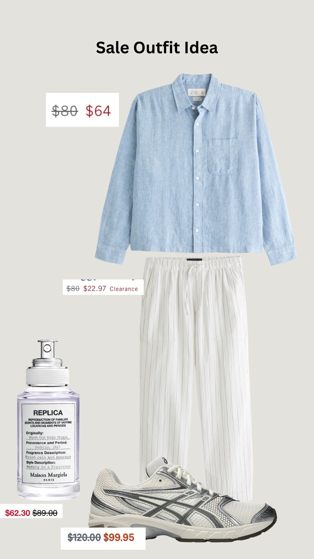 Clean spring/summer fit built entirely from sale pieces. Lightweight linen shirt, relaxed trousers, and everyday sneakers you can wear anywhere. Everything linked here before it sells out.

Hashtags:
#mensfashion #menswear #springstyle #summerstyle #outfitinspo #mensoutfit #affordablefashion #salefinds #minimalstyle #cleanfit #linenstyle #neutralfits #everydaystyle #ltk #ltkstyle #ltkunder100

#LTKMens #LTKSaleAlert #LTKdayinmylife