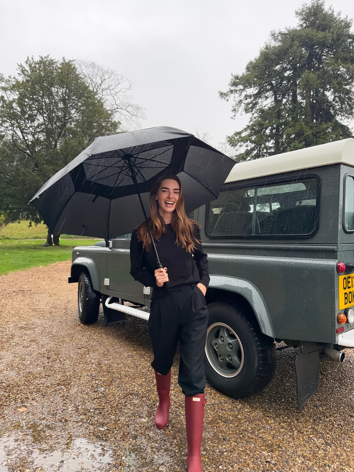 Wet weather outfit, rainy day, hunter boots, wellington boots, Massimo Dutti trousers 