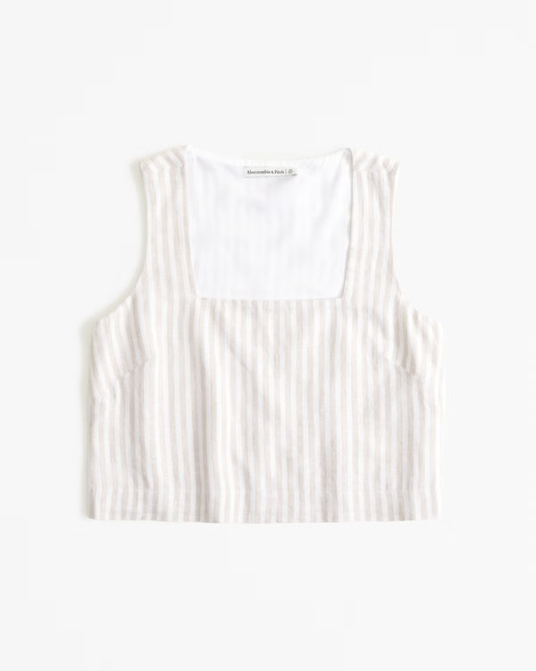 Linen-Blend Squareneck Set Top | Abercrombie & Fitch (US)